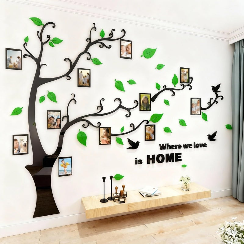 guangmu 3D Tree Wall Stickers - DIY Photo Frame Tree Wall Decal Family Photo Frame Sticker Murals Wall Decor Living Room Bedroom TV Background Home Decorations (M:83 * 59in,Green Right) - Image 1
